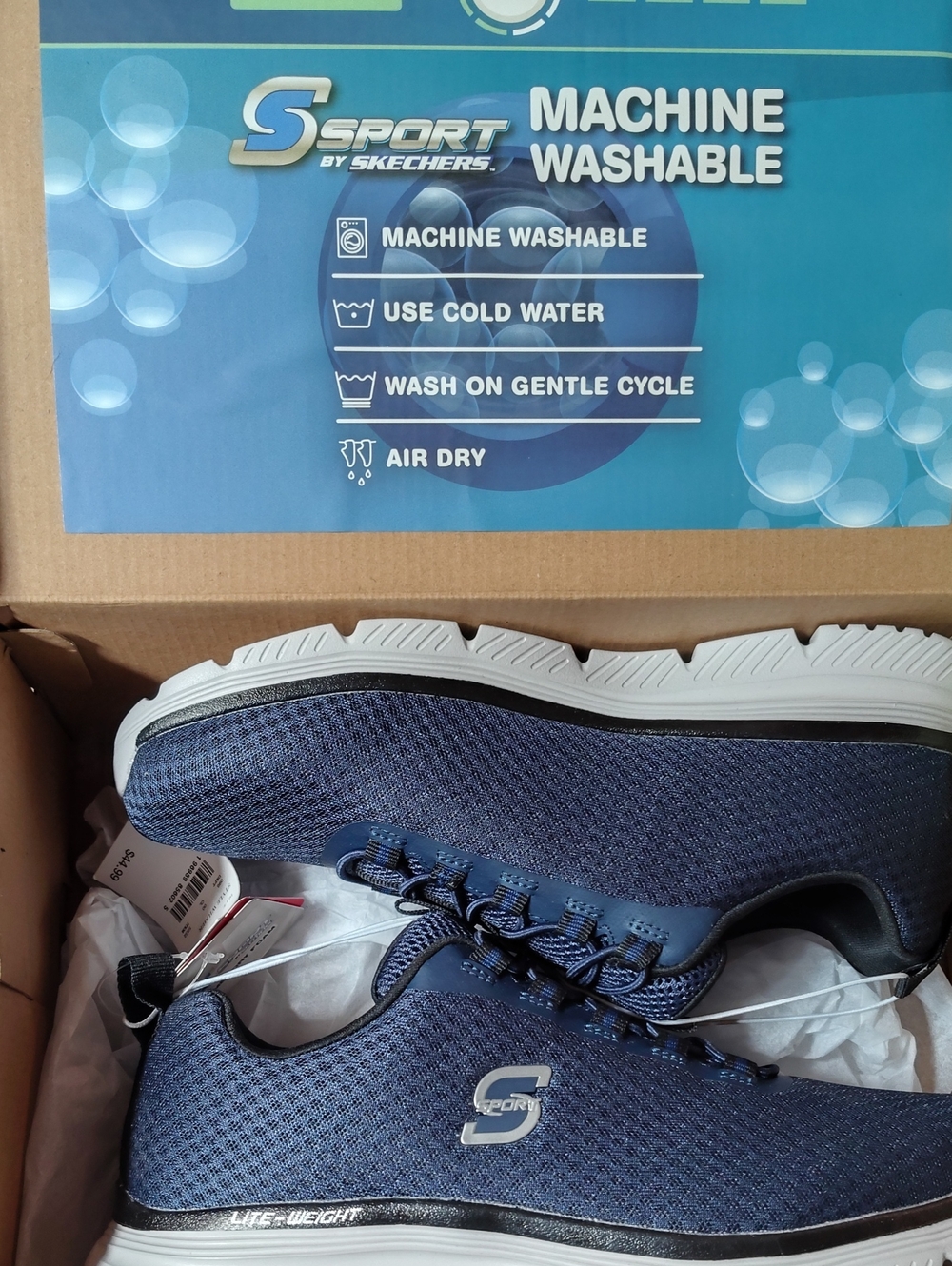 Skechers navy blue mesh slip-on sneakers with white sole